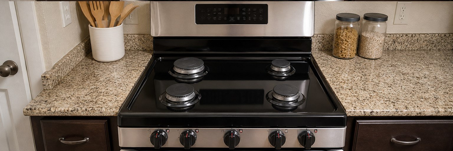 Clean repaired stainless stovetop after STN Property Services appliance repair